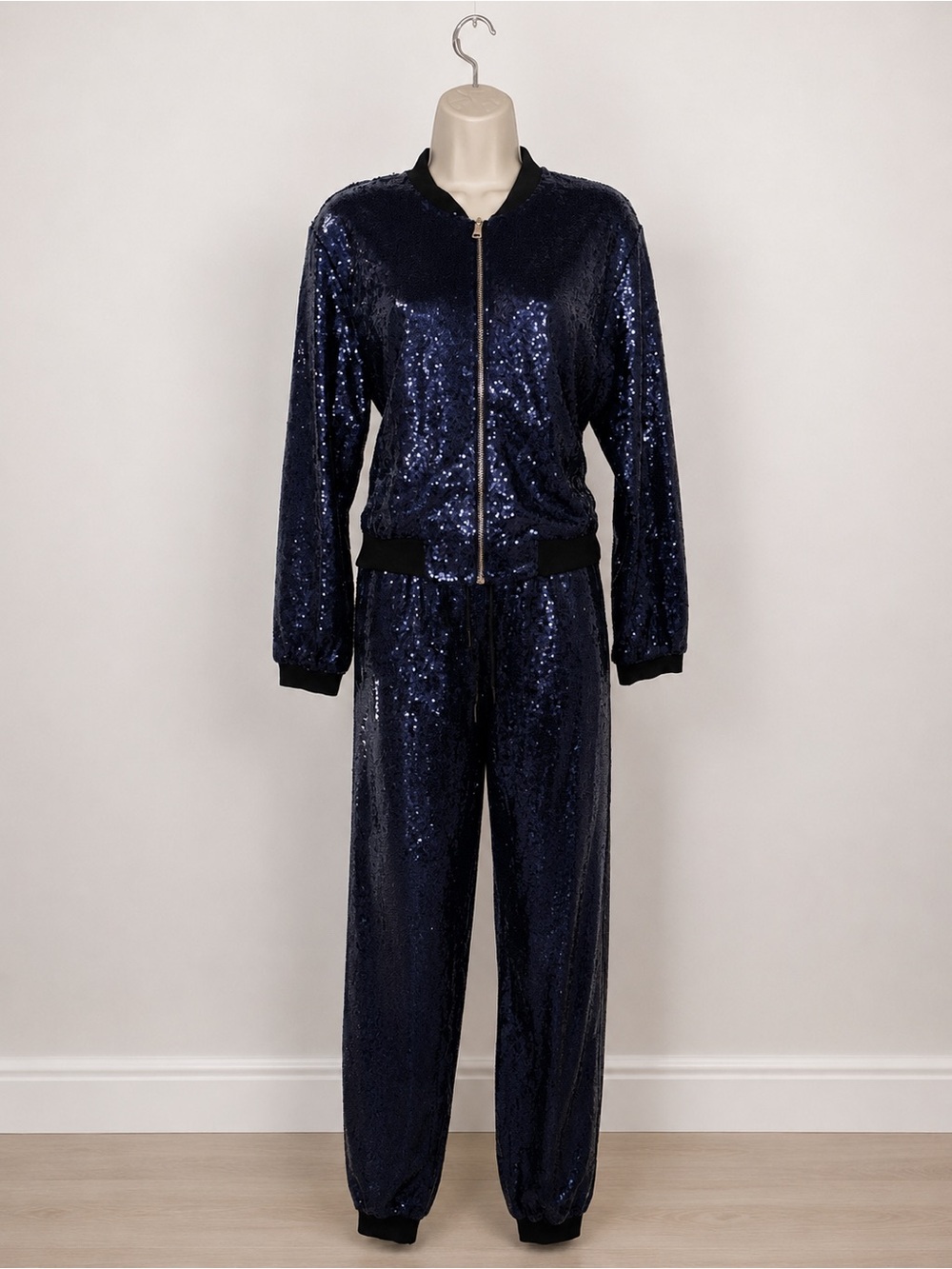 Fashion Nova Navy Sequin Track Joggers Set